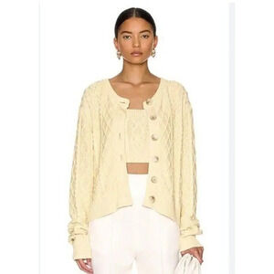 Lou Lou Studio Women's Scoop Neck Cable Knit Silk/Linen Cardigan Sweater Size M